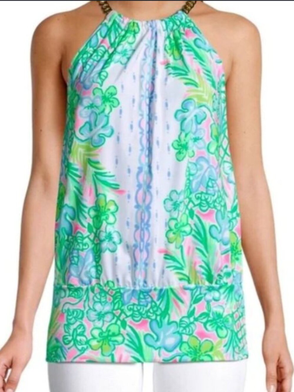 Lilly Pulitzer Bowen Chain Halter Top-Size Medium-Coconut Row